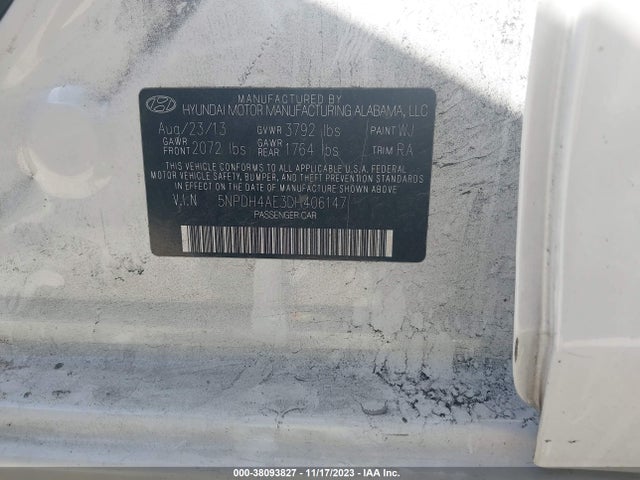 2013 HYUNDAI ELANTRA GLS VIN: 5NPDH4AE3DH406147