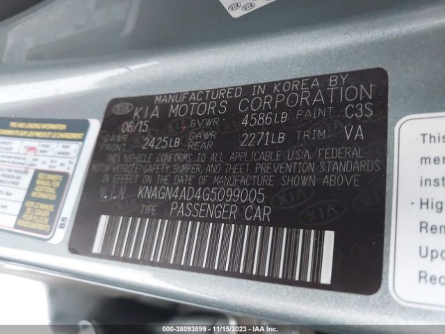 2016 KIA OPTIMA HYBRID KNAGN4AD4G5099005 Photo 8