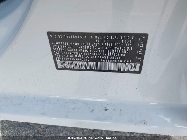 3VWC57BU0MM092332 Volkswagen Jetta 1.4t R-line/1.4t S/1.4t Se