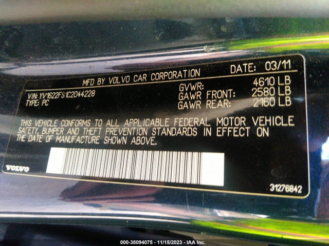 2012 VOLVO S60 T5 VIN: YV1622FS1C2044228