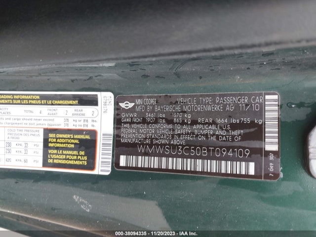 2011 MINI COOPER WMWSU3C50BT094109 Photo 8