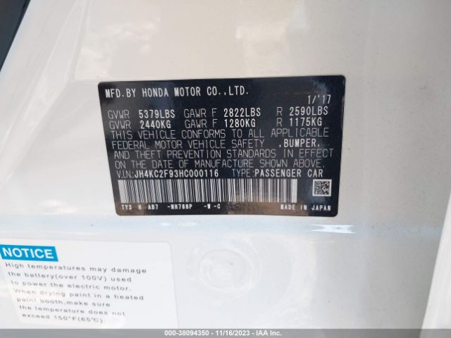 JH4KC2F93HC000116 Acura Rlx Sport Hybrid Base W/advance Package