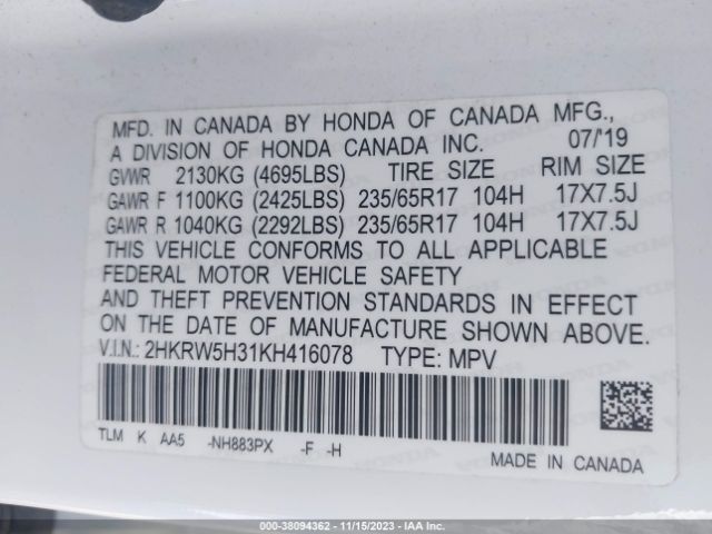 2HKRW5H31KH416078 Honda CR-V LX