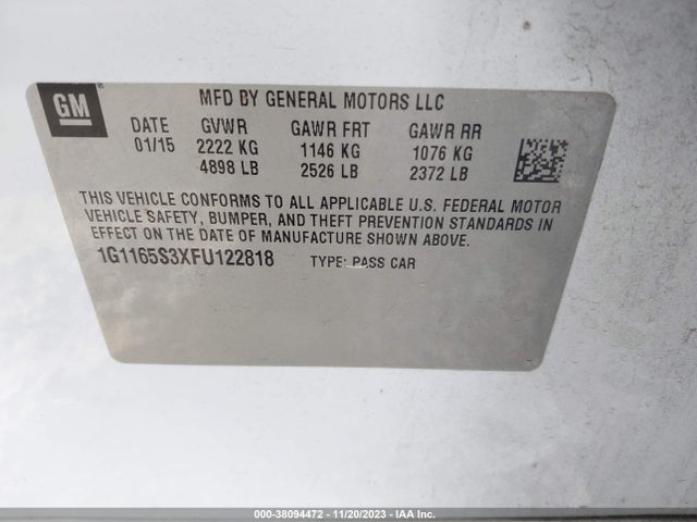 Chevrolet IMPALA 2LZ 2015 1G1165S3XFU122818 Image 9
