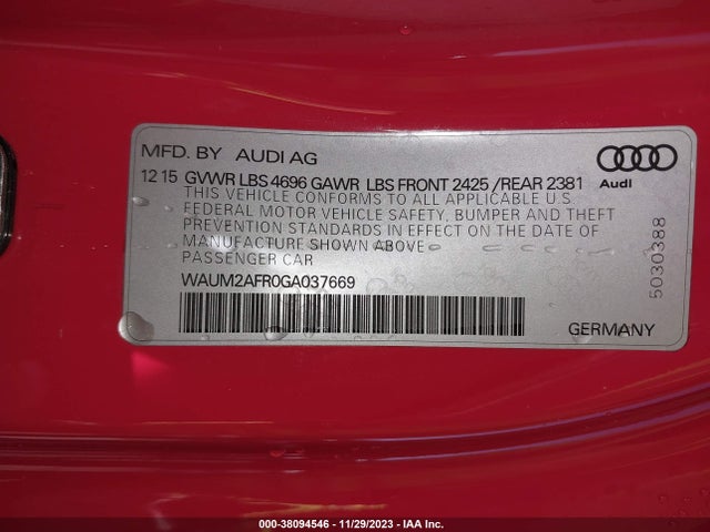 2016 AUDI A5 2.0T PREMIUM VIN: WAUM2AFR0GA037669