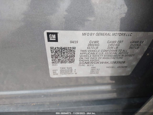 Chevrolet Traverse 1lt 2019 1GNERGKW4KJ283528 Image 9