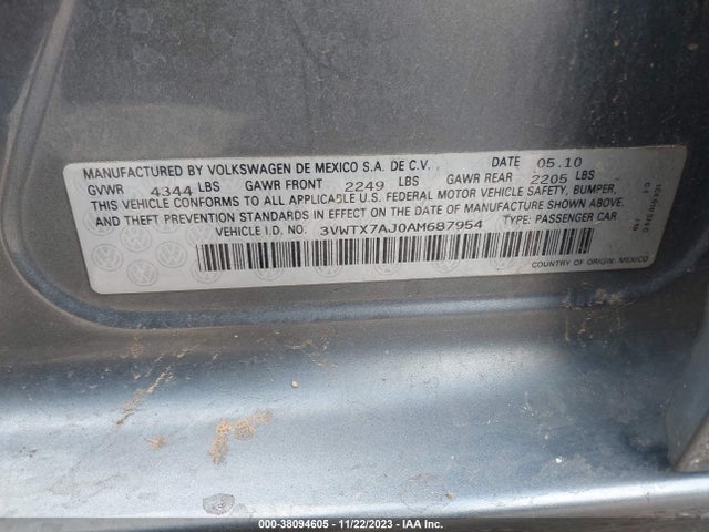 2010 VOLKSWAGEN JETTA SE VIN: 3VWTX7AJ0AM687954