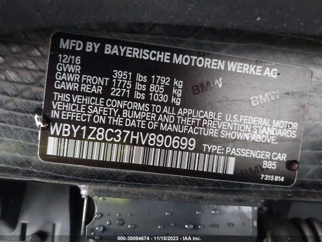 WBY1Z8C37HV890699 BMW I3 94 Ah W/range Extender