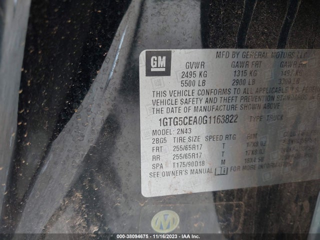 GMC CANYON SLE 2016 1GTG5CEA0G1163822 Image 9
