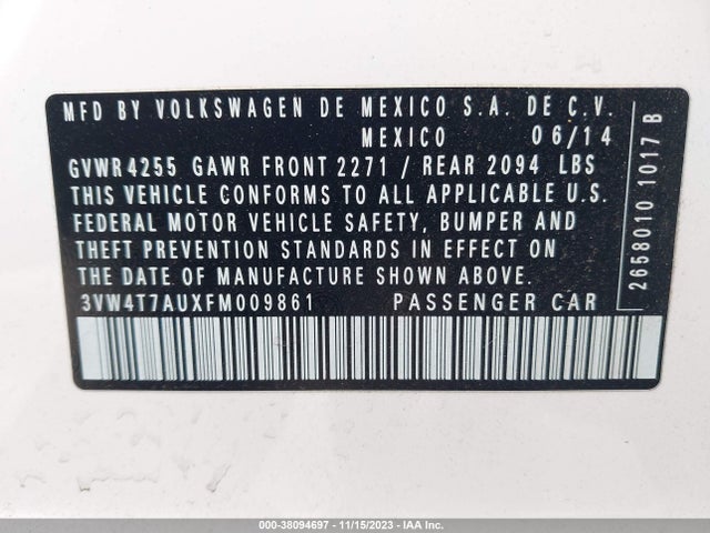 3VW4T7AUXFM009861 Volkswagen GOLF GTI S