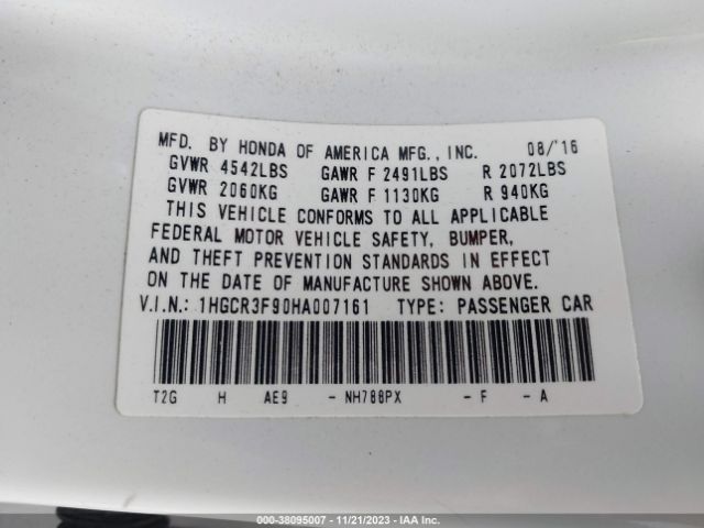 1HGCR3F90HA007161 Honda Accord Touring V6
