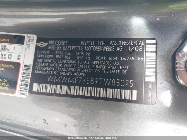 2009 MINI COOPER HARDTOP WMWMF73589TW83025 Photo 8