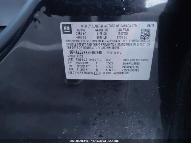 Chevrolet EQUINOX 1LT 2015 2GNALBEKXF6400740 Image 9