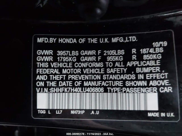 Honda Civic Sport 2020 SHHFK7H40LU406806 Image 9