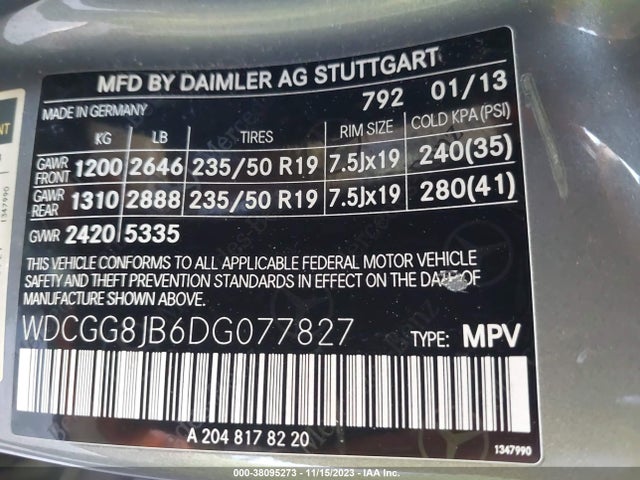 2013 MERCEDES-BENZ GLK 350 VIN: WDCGG8JB6DG077827