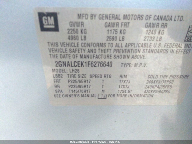 Chevrolet Equinox 2lt 2015 2GNALCEK1F6276640 Image 9