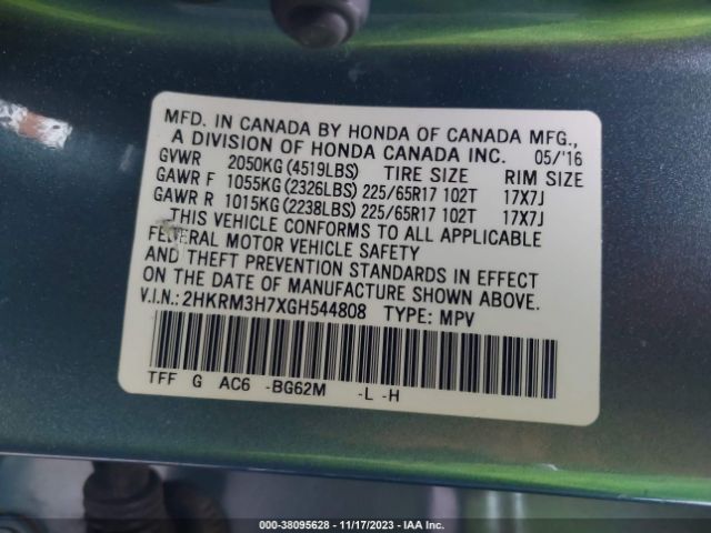 2HKRM3H7XGH544808 Honda Cr-v Ex-l