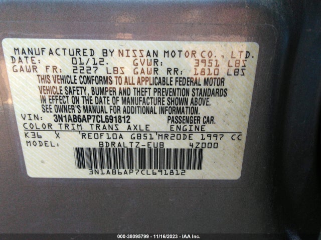 2012 NISSAN SENTRA 2.0 S VIN: 3N1AB6AP7CL691812