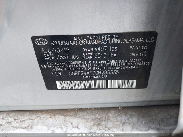 Hyundai SONATA SE 2016 5NPE24AF7GH285335 Image 9