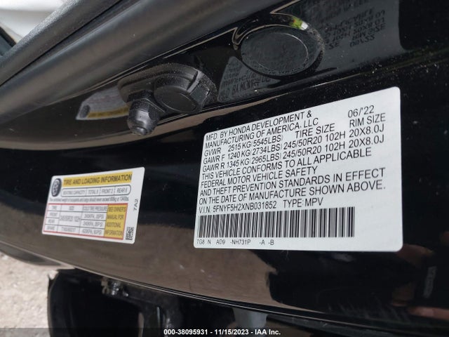 Honda Pilot 2wd Special Edition 2022 5FNYF5H2XNB031852 Image 9