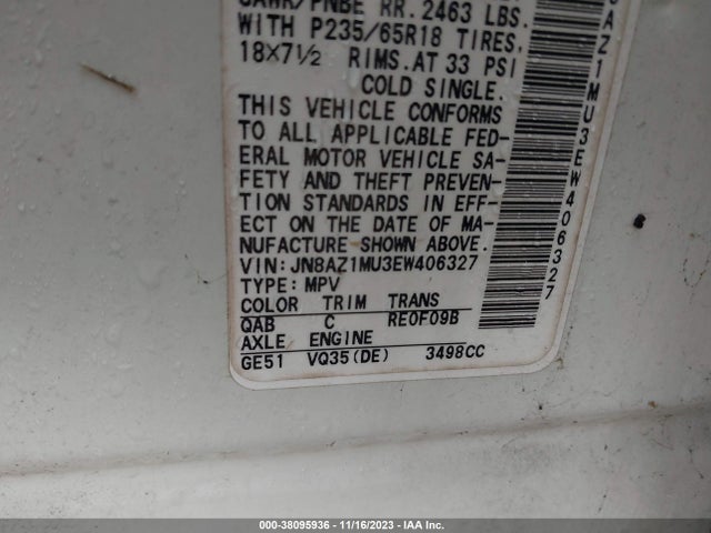 Nissan MURANO SV 2014 JN8AZ1MU3EW406327 Image 9