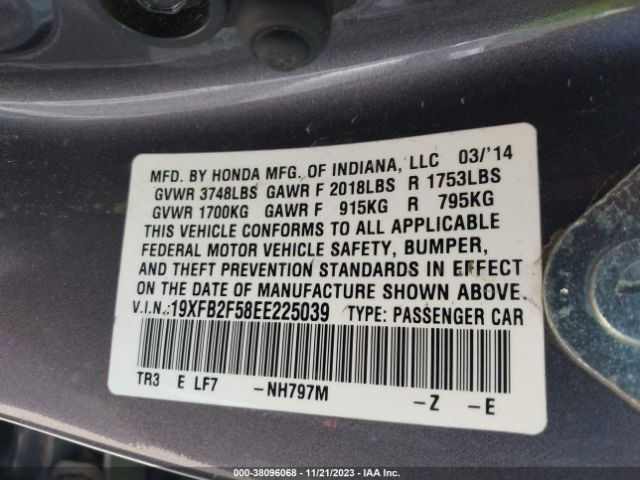 19XFB2F58EE225039 Honda Civic Sedan Lx