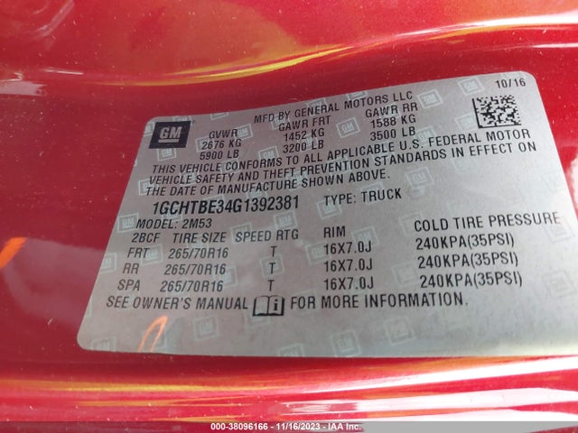 Chevrolet Colorado Wt 2016 1GCHTBE34G1392381 Image 9