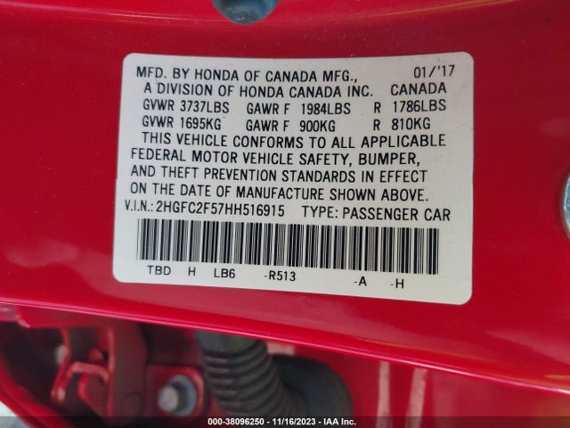 Honda Civic Lx 2017 2HGFC2F57HH516915 Image 9