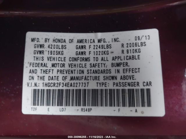 1HGCR2F34EAO27737 Honda ACCORD LX