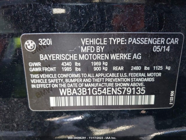 2014 BMW 320I VIN: WBA3B1G54ENS79135