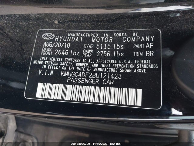 Aukcja sprzedaży 2011 Hyundai Genesis 4.6, vin: KMHGC4DF2BU121423, numer aukcji: 38096309