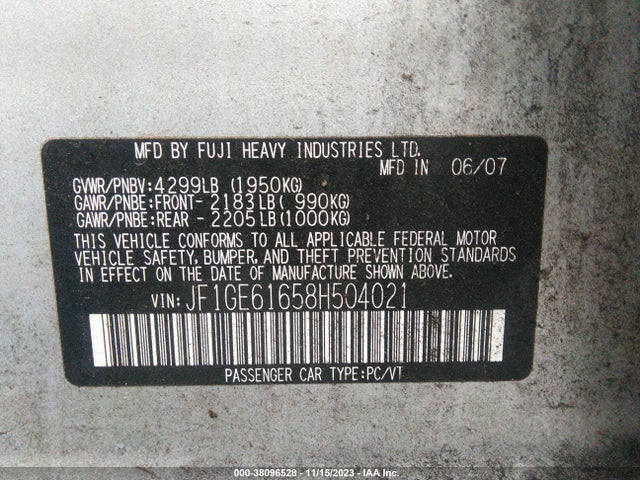 2008 SUBARU IMPREZA SEDAN JF1GE61658H504021 Photo 8