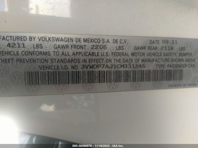 2012 VOLKSWAGEN JETTA 3VWDP7AJ1CM331245 Photo 8
