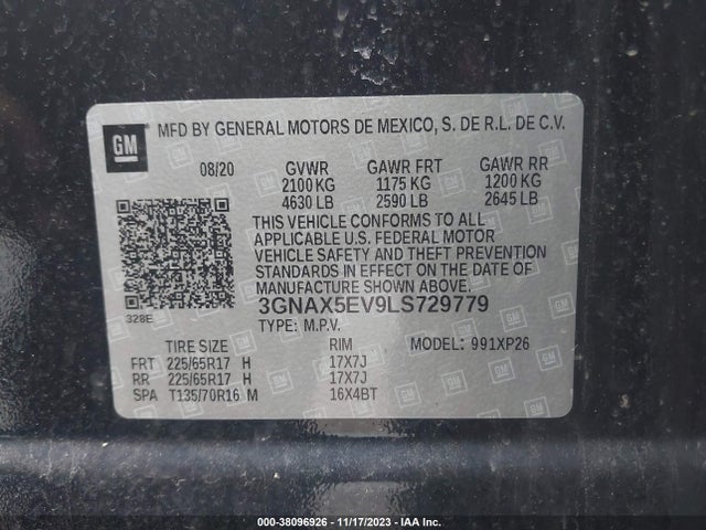 2020 CHEVROLET EQUINOX AWD 1FL VIN: 3GNAX5EV9LS729779