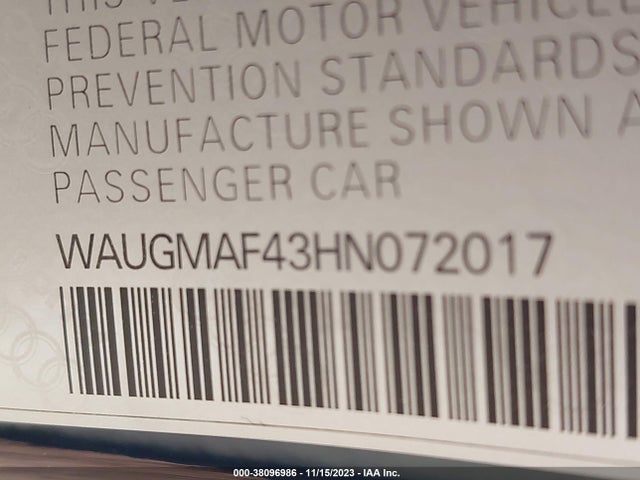 2017 AUDI A4 2.0T ULTRA PREMIUM VIN: WAUGMAF43HN072017