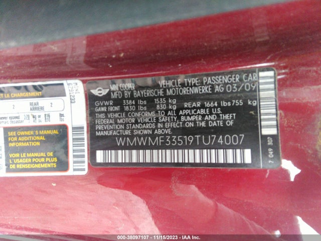 2009 MINI COOPER WMWMF33519TU74007 Photo 8