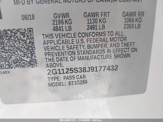Chevrolet IMPALA 2LZ 2018 2G1125S38J9177432 Image 9