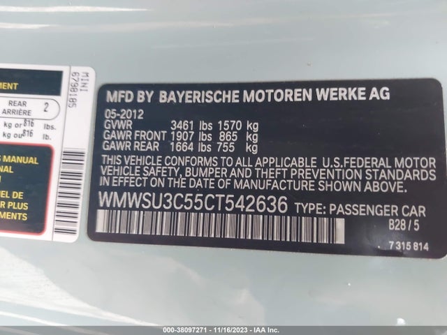 2012 MINI COOPER WMWSU3C55CT542636 Photo 8
