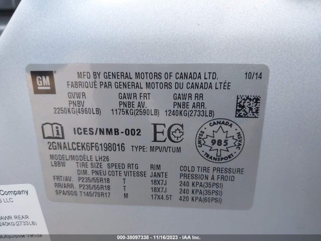 Chevrolet Equinox 2lt 2015 2GNALCEK6F6198016 Image 9