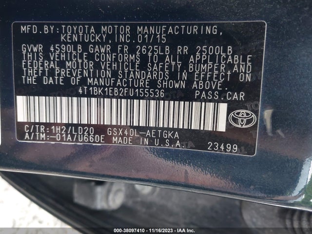 Toyota AVALON XLE 2015 4T1BK1EB2FU155536 Image 9