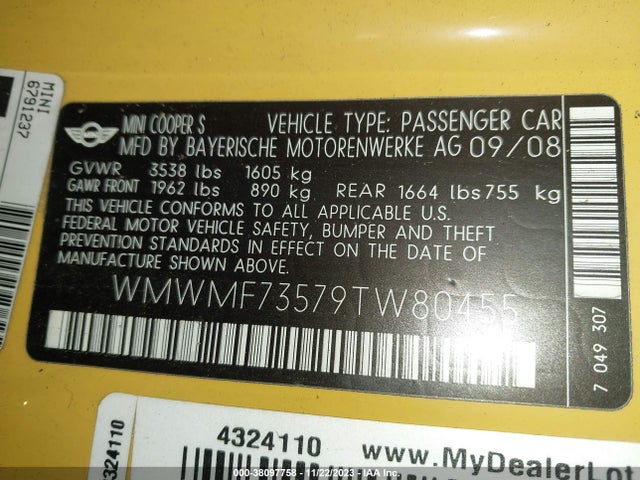 2009 MINI COOPER S WMWMF73579TW80455 Photo 8