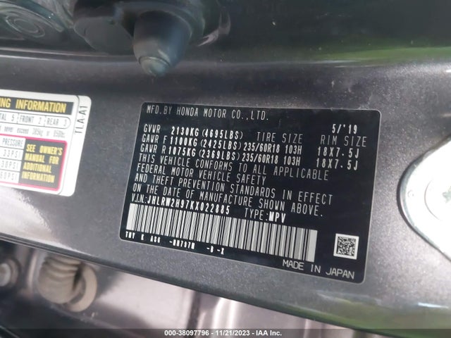 Honda Cr-v Touring 2019 JHLRW2H97KX022885 Image 9
