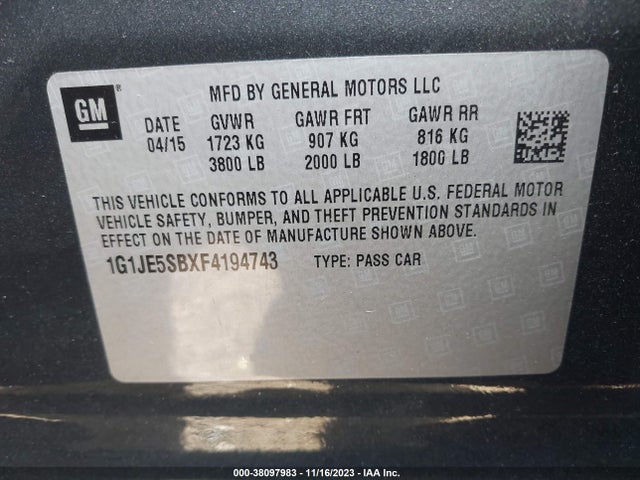 Chevrolet Sonic Ltz Auto 2015 1G1JE5SBXF4194743 Image 9