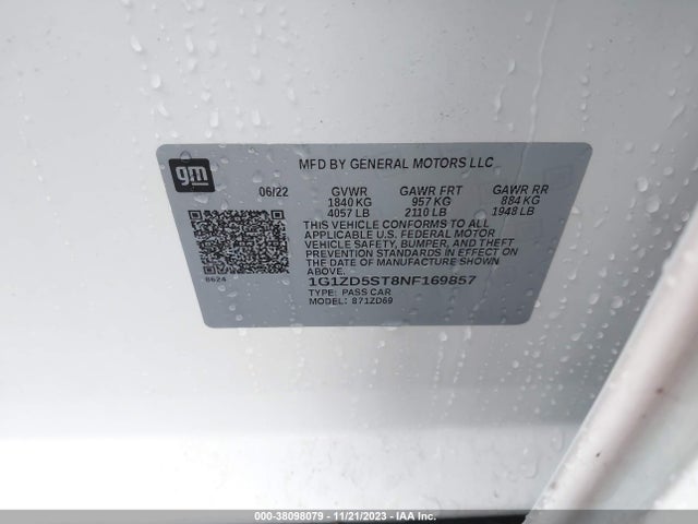 2022 CHEVROLET MALIBU FWD LT VIN: 1G1ZD5ST8NF169857