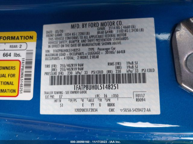 2020 FORD MUSTANG 1FATP8UH0L5148251 Photo 8
