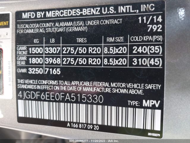 4JGDF6EE0FA515330 Mercedes-Benz Gl-class Gl 450