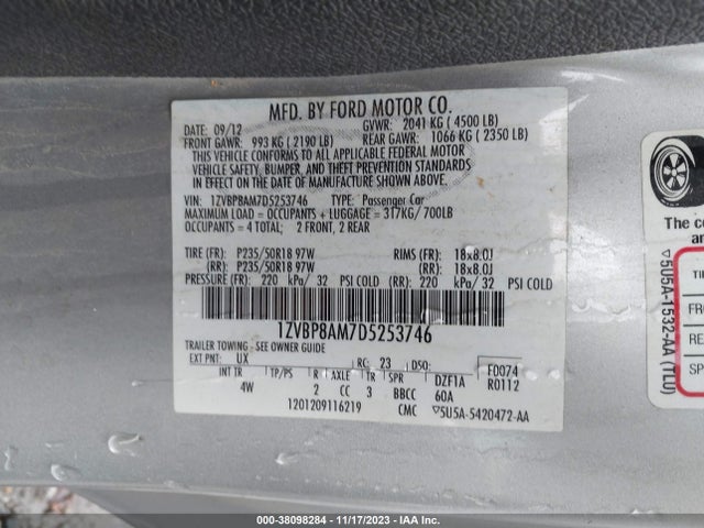 2013 FORD MUSTANG V6 PREMIUM VIN: 1ZVBP8AM7D5253746