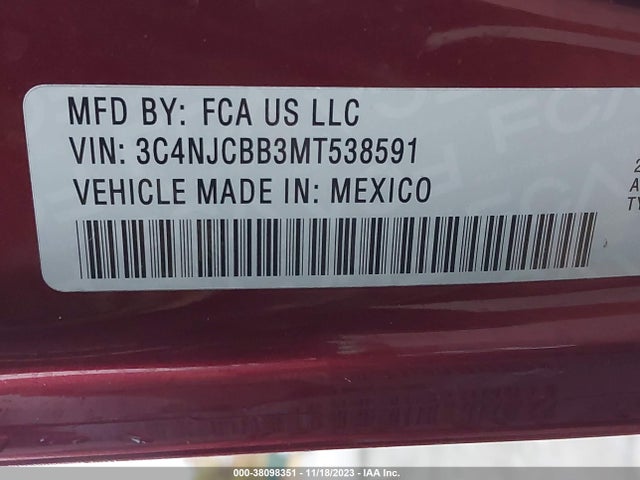 2021 JEEP COMPASS LATITUDE FWD VIN: 3C4NJCBB3MT538591