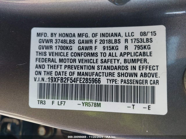 Honda Civic Lx 2015 19XFB2F54FE285966 Image 9