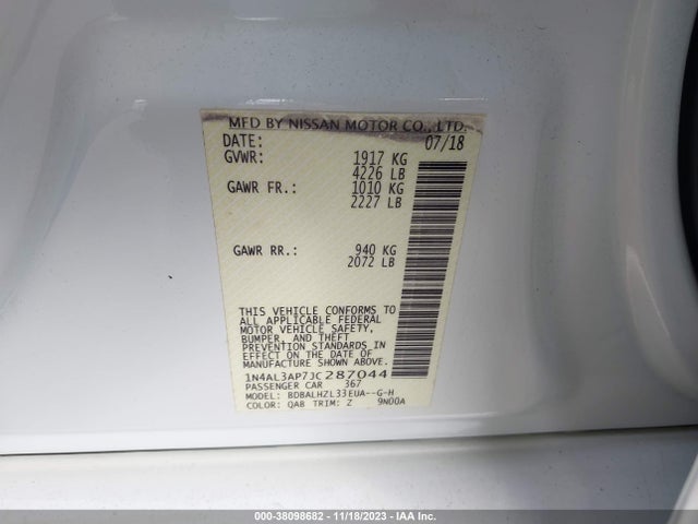 2018 NISSAN ALTIMA 2.5 SR VIN: 1N4AL3AP7JC287044
